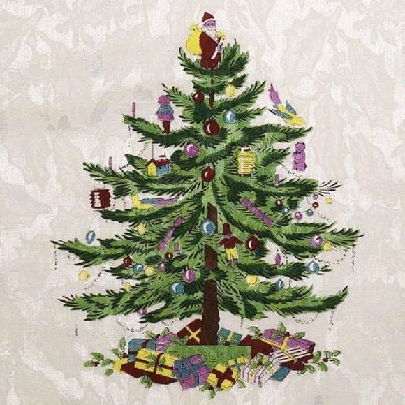 RARE Set of 4 brand new Spode Whimsical Christmas Tree Table Napkins w/ Red Trim - Picture 2 of 8